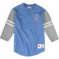 Apparel Mitchell & Ness T-Shirts & Tops-3/4 Sleeve Henley Houston Oilers