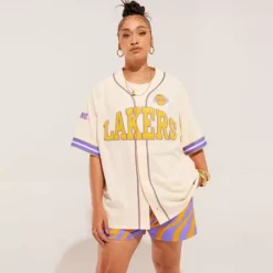 Apparel Mitchell & Ness T-Shirts & Tops-M&N X Melody Ehsani Baseball Jersey Los Angeles Lakers