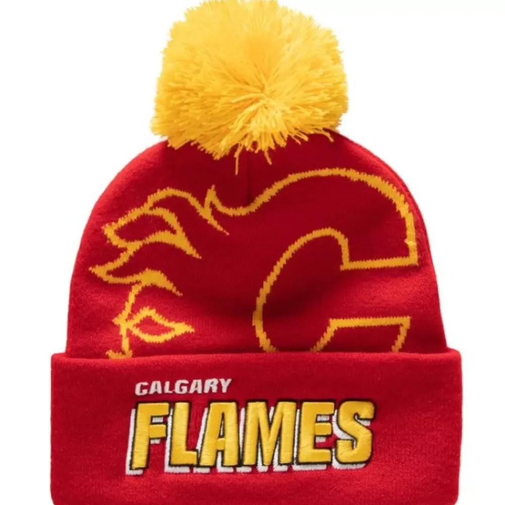 Headwear Mitchell & Ness -Punch Out Pom Knit Calgary Flames