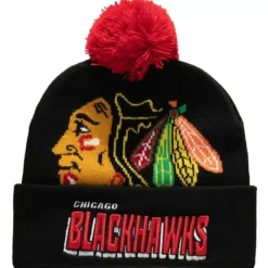 Headwear Mitchell & Ness -Punch Out Pom Knit Chicago Blackhawks