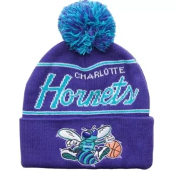 Headwear Mitchell & Ness -Script Pom Beanie Hwc Charlotte Hornets