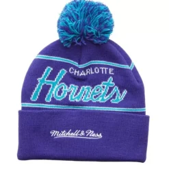 Headwear Mitchell & Ness -Script Pom Beanie Hwc Charlotte Hornets