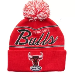 Headwear Mitchell & Ness -Script Pom Beanie Hwc Chicago Bulls