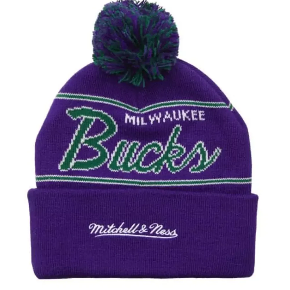 Headwear Mitchell & Ness -Script Pom Beanie Hwc Milwaukee Bucks