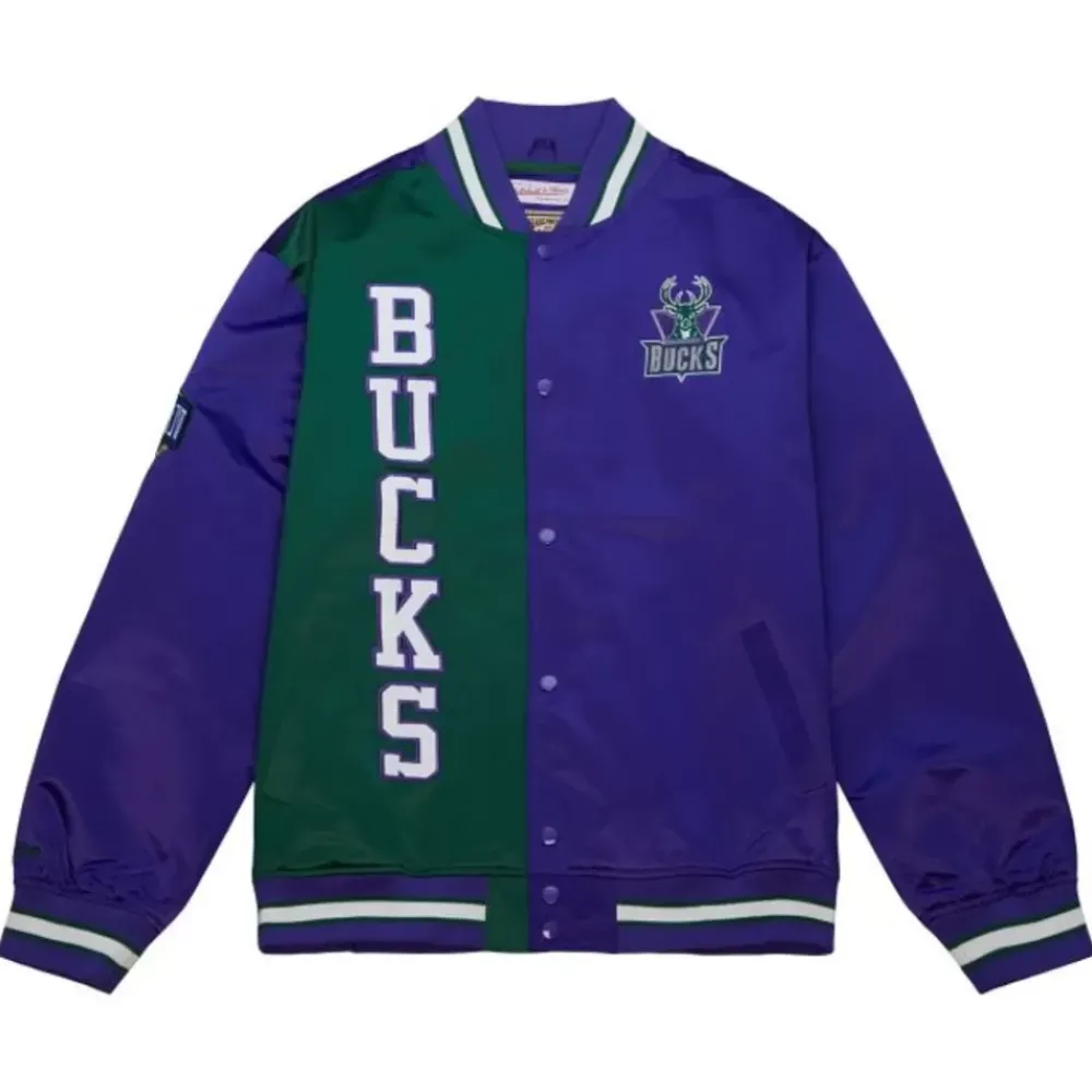 Apparel Mitchell & Ness Jackets & Outerwear-Team Og 2.0 Lightweight Satin Jacket Milwaukee Bucks