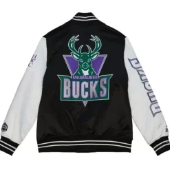 Apparel Mitchell & Ness Jackets & Outerwear-Team Origins Varsity Satin Jacket Milwaukee Bucks