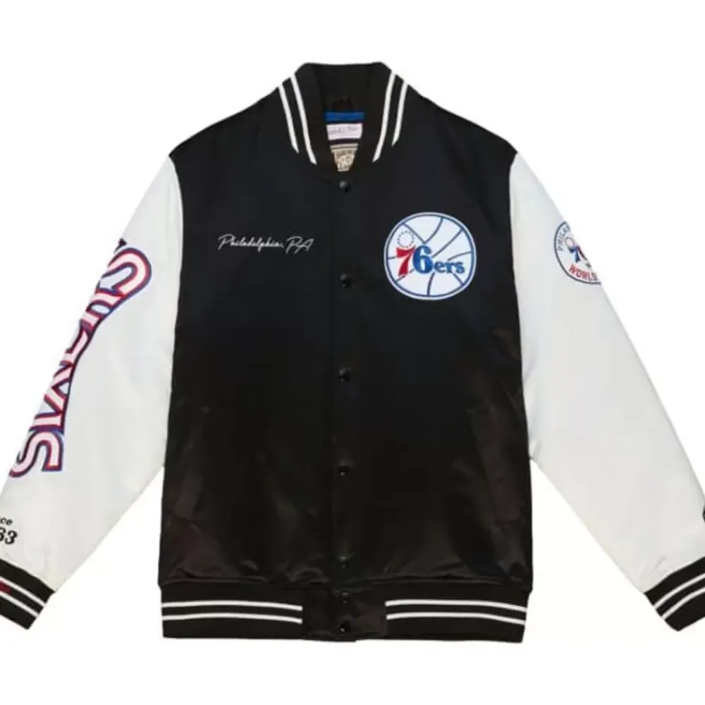 Apparel Mitchell & Ness Jackets & Outerwear-Team Origins Varsity Satin Jacket Philadelphia 76Ers