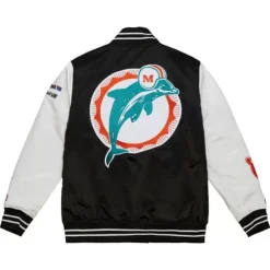 Apparel Mitchell & Ness Jackets & Outerwear-Team Origins Varsity Satin Jacket Miami Dolphins