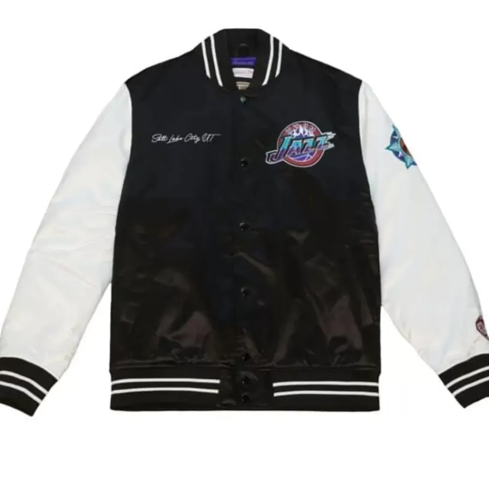 Apparel Mitchell & Ness Jackets & Outerwear-Team Origins Varsity Satin Jacket Utah Jazz