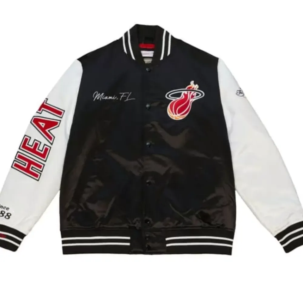 Apparel Mitchell & Ness Jackets & Outerwear-Team Origins Varsity Satin Jacket Miami Heat
