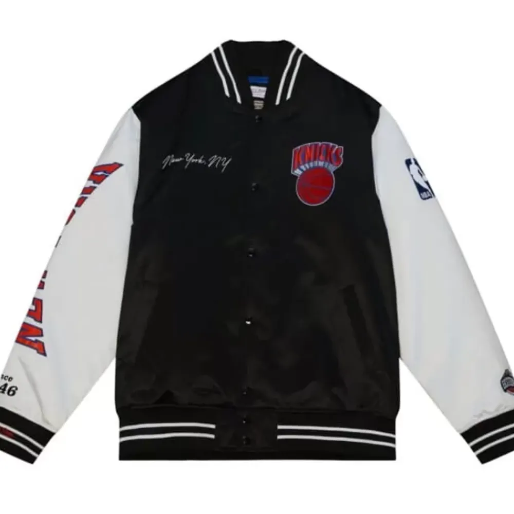 Apparel Mitchell & Ness Jackets & Outerwear-Team Origins Varsity Satin Jacket New York Knicks
