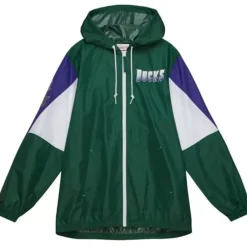 Apparel Mitchell & Ness Jackets & Outerwear-Throw It Back Full Zip Windbreaker Milwaukee Bucks