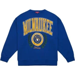 Apparel Mitchell & Ness Hoodies & Sweatshirts-Womens Logo Lt Crew 2.0 Milwaukee Brewers