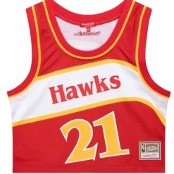 Apparel Mitchell & Ness T-Shirts & Tops-Womens N&N Crop Tank Atlanta Hawks 1986 Dominique Wilkins